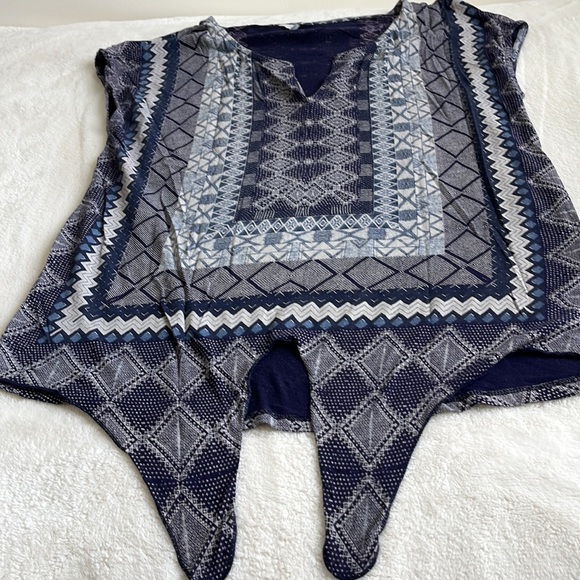 Lucky Brand tie waist sleeveless top blue / grey print sz large - Picture 7 of 12